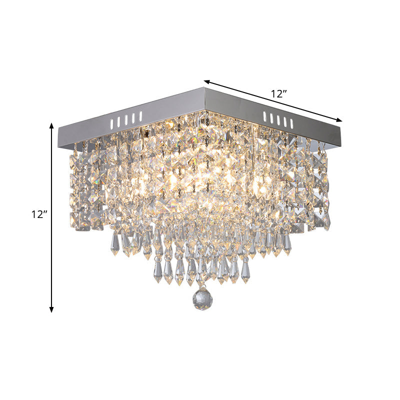 Contemporary Crystal Beads Corridor Ceiling Fixture | Clear Flush Mount Lighting 2/4 Heads