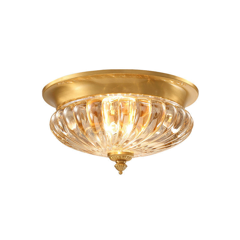 Gold Crystal Striped Shade Flush Mount Lamp With Metal Spear