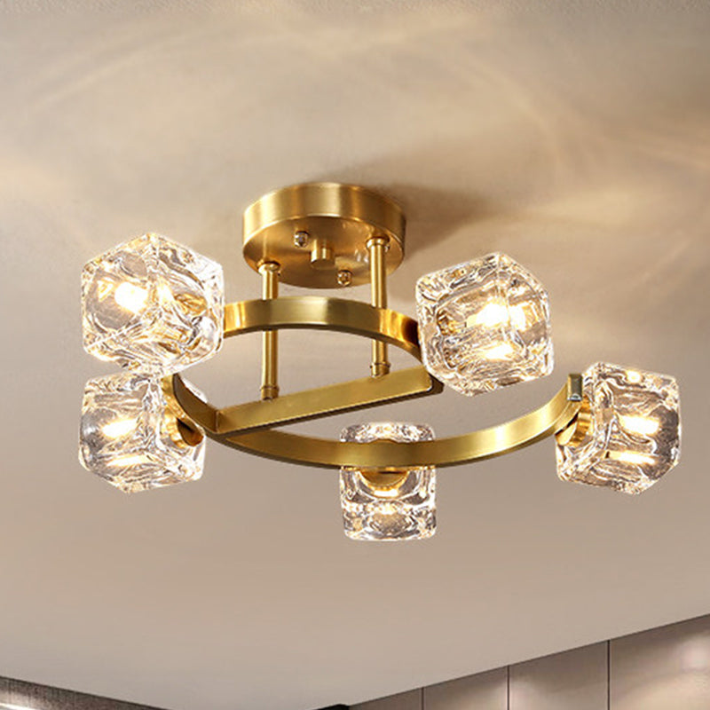 Contemporary Clear Crystal Ceiling Fixture With Semi - Flush Light 5/7 Heads In Gold