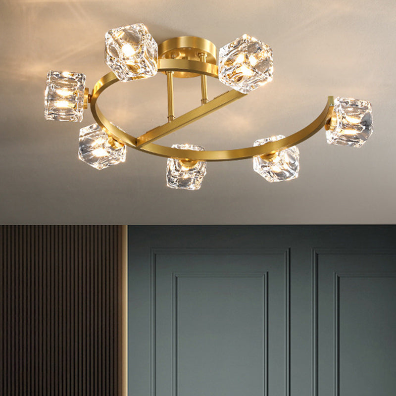 Contemporary Clear Crystal Ceiling Fixture With Semi - Flush Light 5/7 Heads In Gold