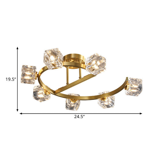 Contemporary Clear Crystal Ceiling Fixture With Semi - Flush Light 5/7 Heads In Gold