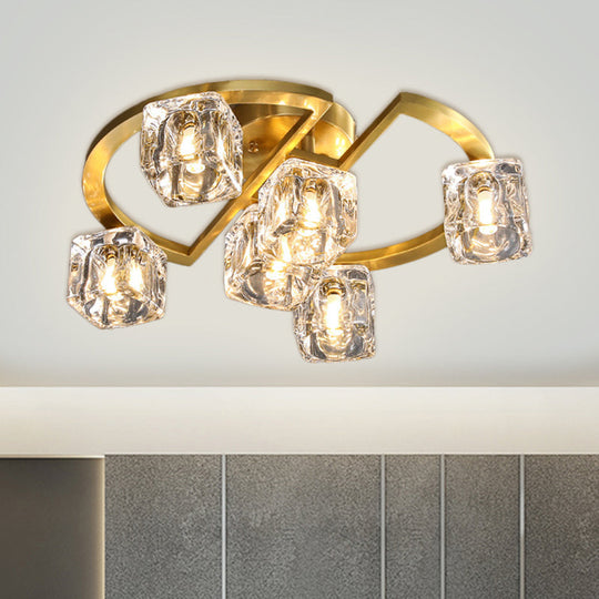 Modern Gold Semi Flush Mount With Clear Glass Shade - Semicircle Frame (6/8 Heads)