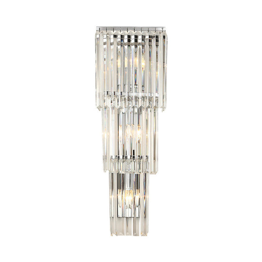 Modern 3-Head Wall Sconce Light With Clear Glass Shades - Stylish Prismatic Design Mounted Lamp