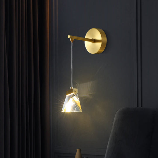 Polyhedron Led Gold Pendant Light - Contemporary Clear Crystal Block Wall Lamp