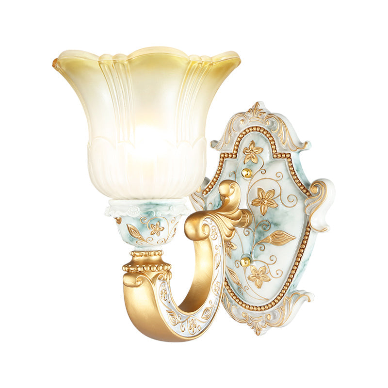 Classic Amber And White Glass Wall Mount Lamp With Fading Glow Gold Finish