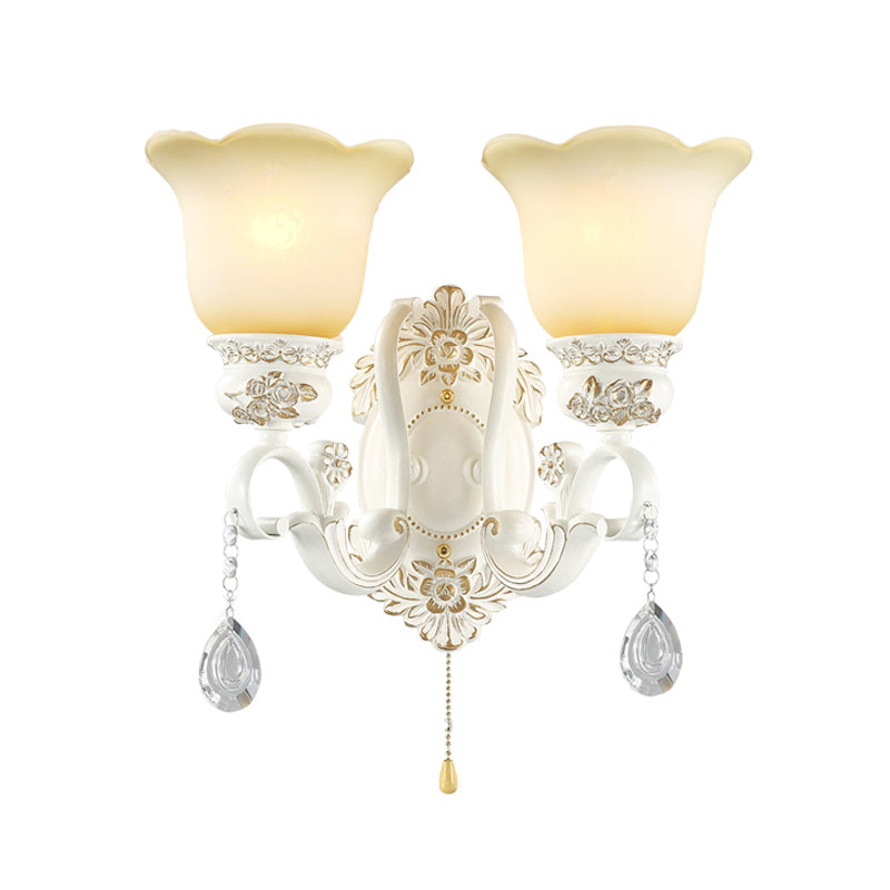 Traditional Ivory Glass Wall Sconce Light Fixture - White Scalloped Design Ideal For Dining Rooms