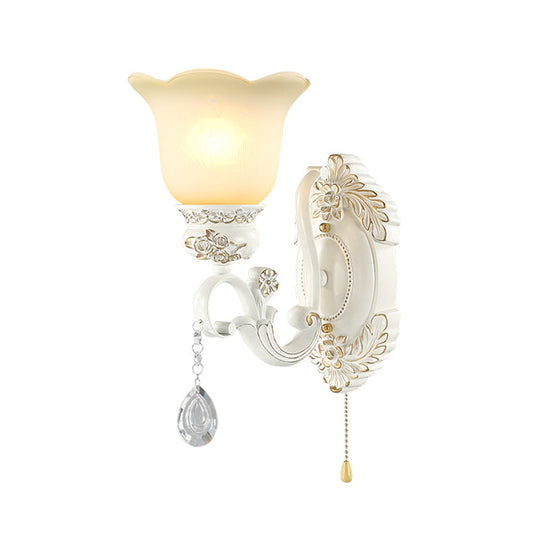 Traditional Ivory Glass Wall Sconce Light Fixture - White Scalloped Design Ideal For Dining Rooms