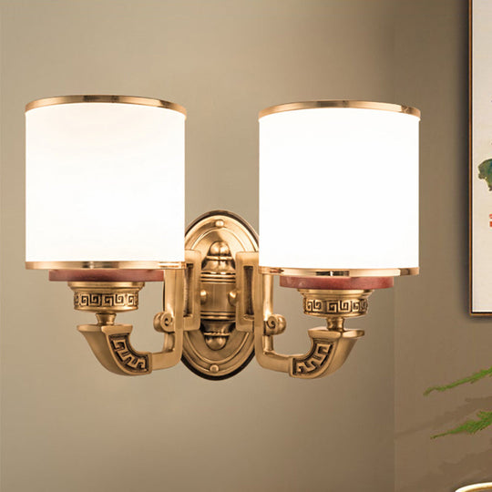 Traditional White Glass Wall Mount Sconce Lamp With Brass Finish