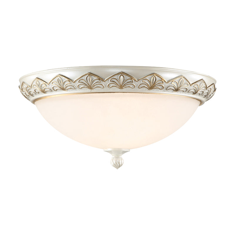 Hemisphere Bedroom Flush Light - Classic Cream Glass 3 - Head White Ceiling Mount