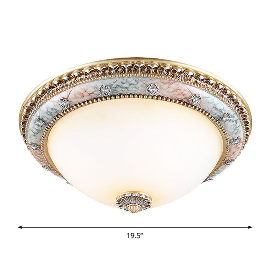 Minimalist Dome White Glass Flush Mount Ceiling Light In Gold - 2/3 - Light 14’/16’/19.5’ Width