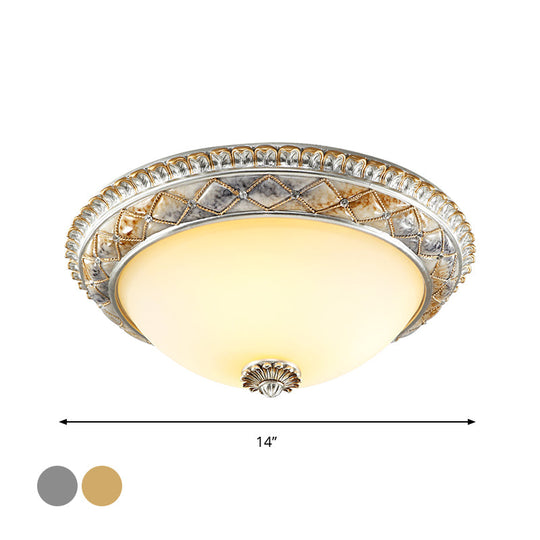 Traditional Frosted Glass Dome Ceiling Light Fixture - 14’/16’/19.5’ Gold/Silver Finish Flush