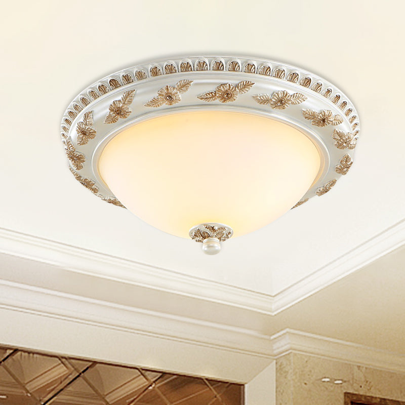 Classic Beige Opaline Glass Flushmount Light For Kitchen - 2/3 Bulbs Half-Sphere Shape 14/16/19.5