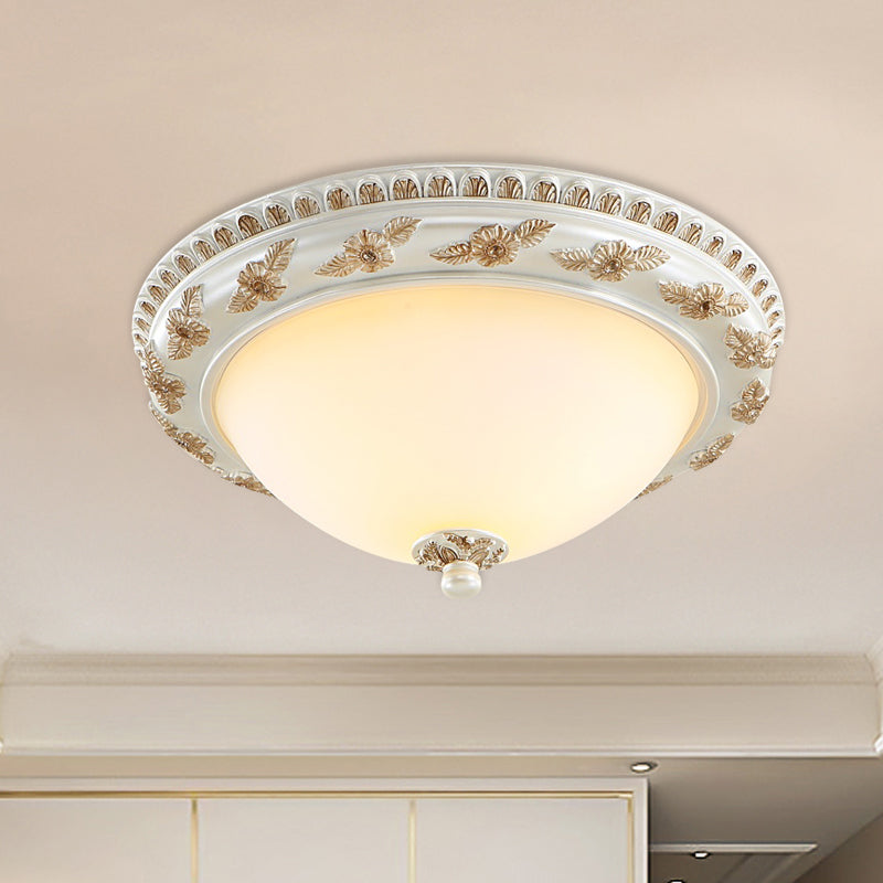 Classic Beige Opaline Glass Flushmount Light For Kitchen - 2/3 Bulbs Half - Sphere Shape