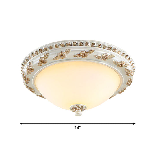 Classic Beige Opaline Glass Flushmount Light For Kitchen - 2/3 Bulbs Half-Sphere Shape 14/16/19.5