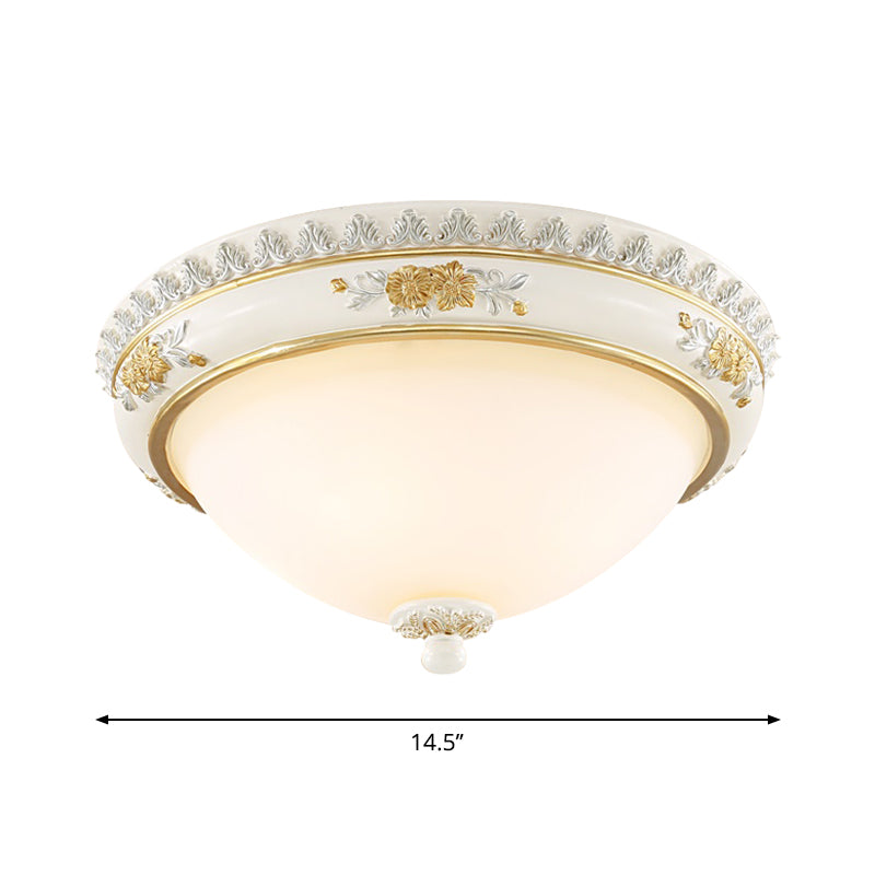 White Traditional Milk Glass Dome Ceiling Flushmount Lighting For Bedroom - 2/3 Heads