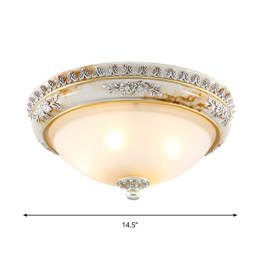 Antiqued Flush Ceiling Lamp With Frosted Glass Shades - Hemispherical 2/3 - Light Options 13 -