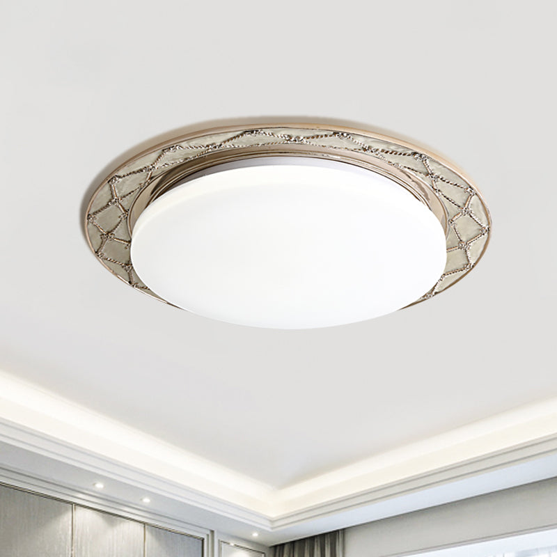 Vintage Milk Glass Led Moon - Shaped Ceiling Lamp For Bedroom - Beige/Silver Grey Flush Mount Light