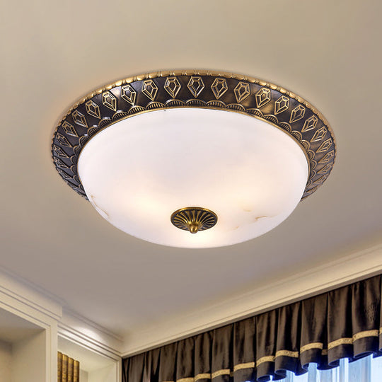 Traditional 2/3 - Head Flush Mount Lamp With Milk Glass Shade In Brass Available 3 Sizes / 12’