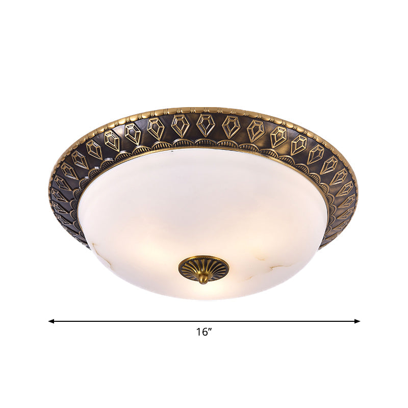 Traditional 2/3 - Head Flush Mount Lamp With Milk Glass Shade In Brass Available 3 Sizes