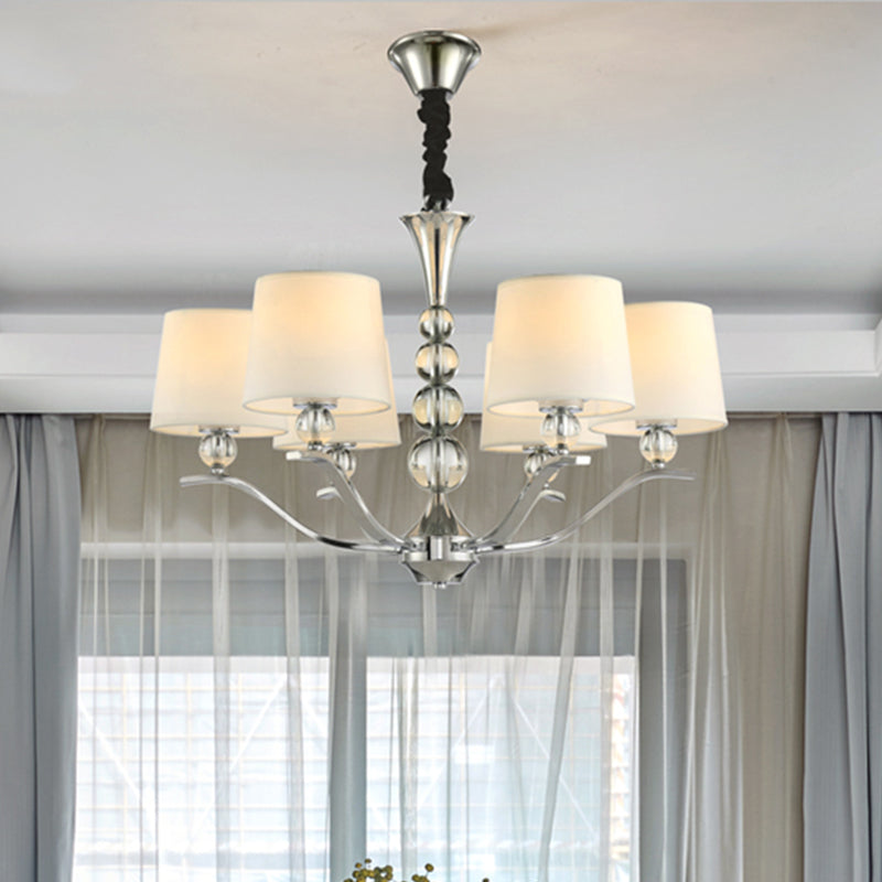 Modernist White Barrel Shade Chandelier Light Fixture - 6/8 Lights Radial Ceiling Pendant Lamp