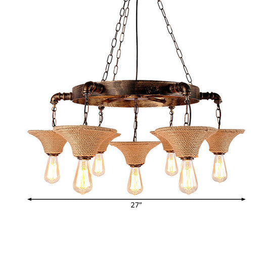 Retro Industrial Pendant Ceiling Fixture With Open Bulb Rope And Chain - Brown