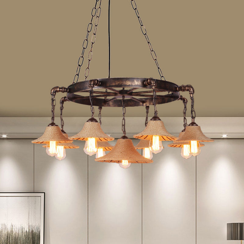 Retro Industrial Pendant Ceiling Fixture With Open Bulb Rope And Chain - Brown