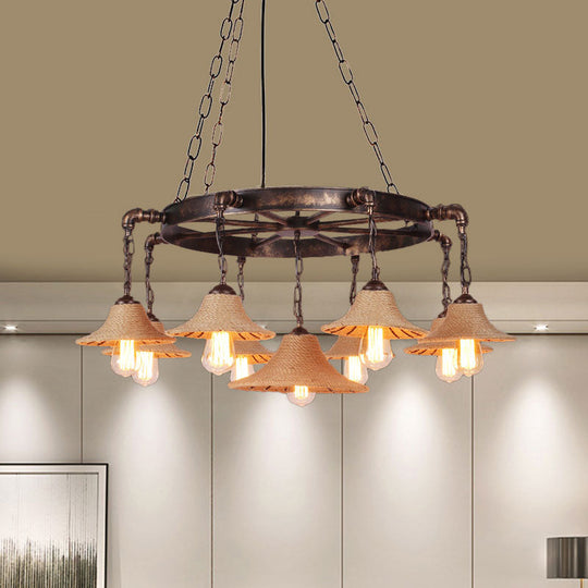 Retro Industrial Pendant Ceiling Fixture With Open Bulb Rope And Chain - Brown