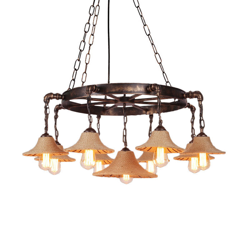 Retro Industrial Pendant Ceiling Fixture With Open Bulb Rope And Chain - Brown