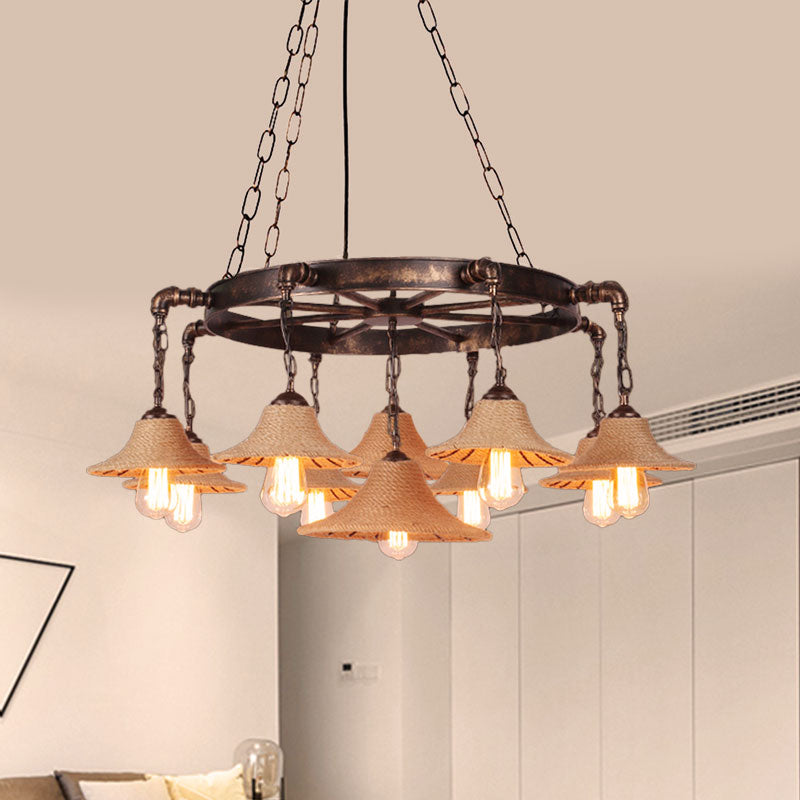 Retro Industrial Pendant Ceiling Fixture With Open Bulb Rope And Chain - Brown