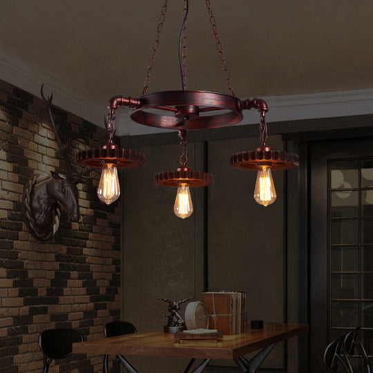 Farmhouse Style Rustic Chandelier Light With Exposed Bulbs - Gear Deco 3/5/7 Heads Ideal For Bars