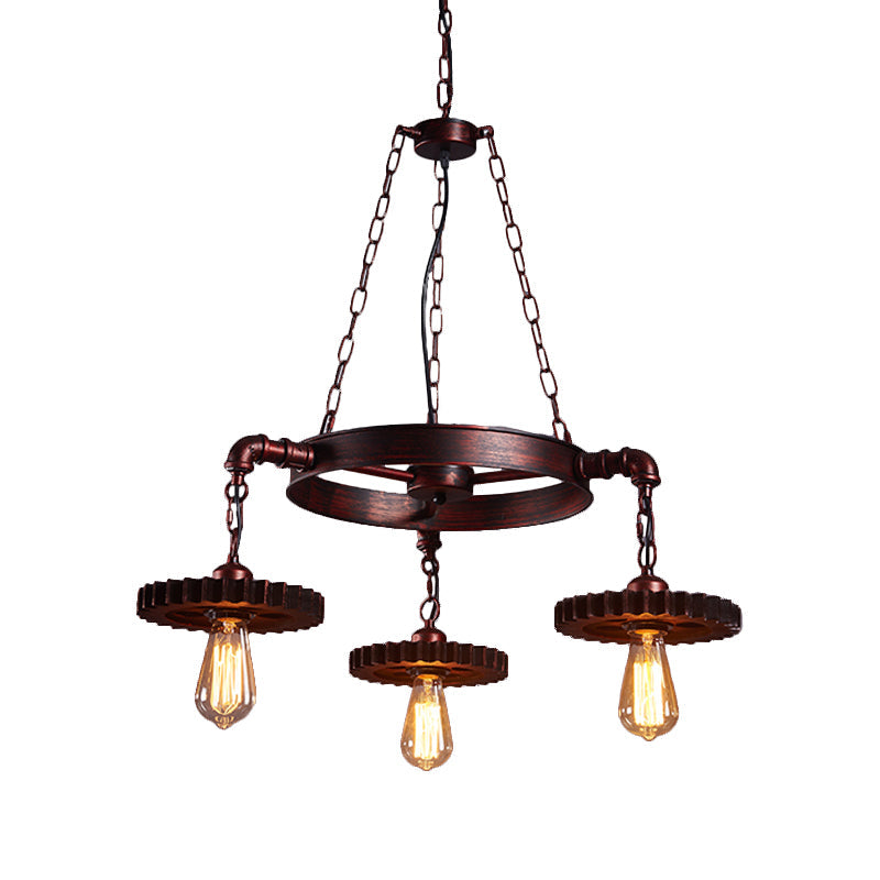Farmhouse Style Rustic Chandelier Light With Exposed Bulbs - Gear Deco 3/5/7 Heads Ideal For Bars