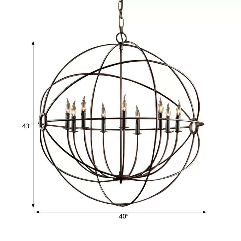 Rustic Iron Chandelier: Antique Style Pendant Light With Spherical Cage Shade And Multi-Light