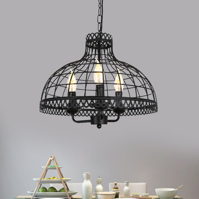Rustic 3-Light Metal Dome Ceiling Lamp With Farmhouse Charm - Black Finish