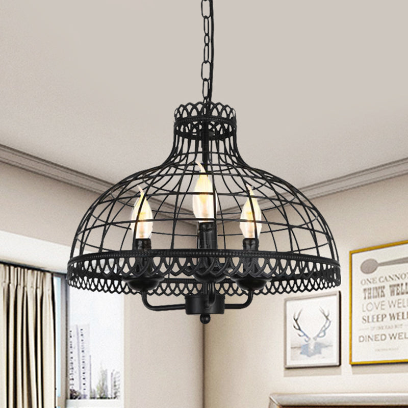 Rustic 3-Light Metal Dome Ceiling Lamp With Farmhouse Charm - Black Finish