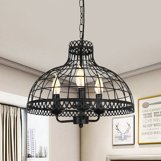 Rustic 3-Light Metal Dome Ceiling Lamp With Farmhouse Charm - Black Finish