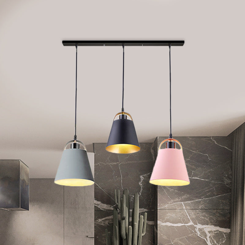 Contemporary Metallic Pendant Light With 3 Bulbs For Living Room Gray/Blue Bucket Style
