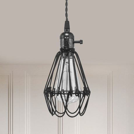 Vintage Metal Wire Pendant Light With Plug-In Cord - Kitchen Mini Suspension Lamp Black / 1