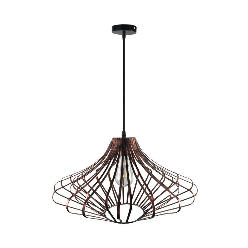 Country Style Wire Cage Pendant Lamp - Metal 1 Light Brass/Rust Ceiling Adjustable Cord