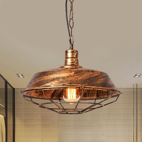 Vintage Style Metallic Pendant Lamp - Barn Shade Cloth Shop 1 Bulb Bronze/Silver Hanging Light