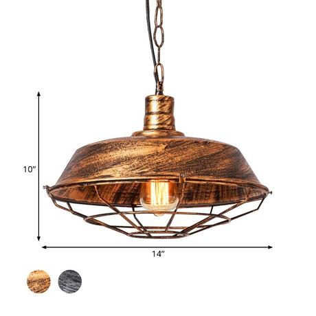Vintage Style Metallic Pendant Lamp - Barn Shade Cloth Shop 1 Bulb Bronze/Silver Hanging Light
