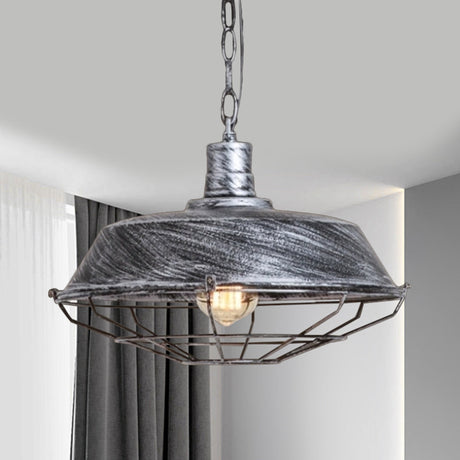 Vintage Style Metallic Pendant Lamp - Barn Shade Cloth Shop 1 Bulb Bronze/Silver Hanging Light