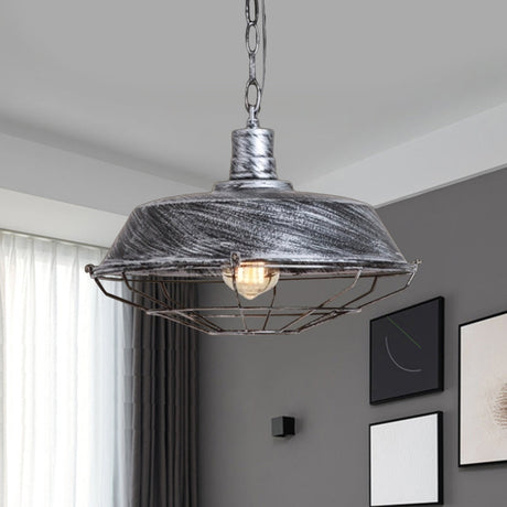 Vintage Style Metallic Pendant Lamp - Barn Shade Cloth Shop 1 Bulb Bronze/Silver Hanging Light