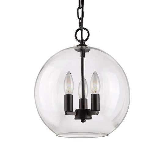 Rustic Bubble Shade Pendant Chandelier - 3-Light Ceiling Fixture With Clear Glass In Black