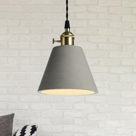 Industrial Gray Cement And Metal Pendant Light Fixture - Cone/Round Design Ideal For Table Overhead