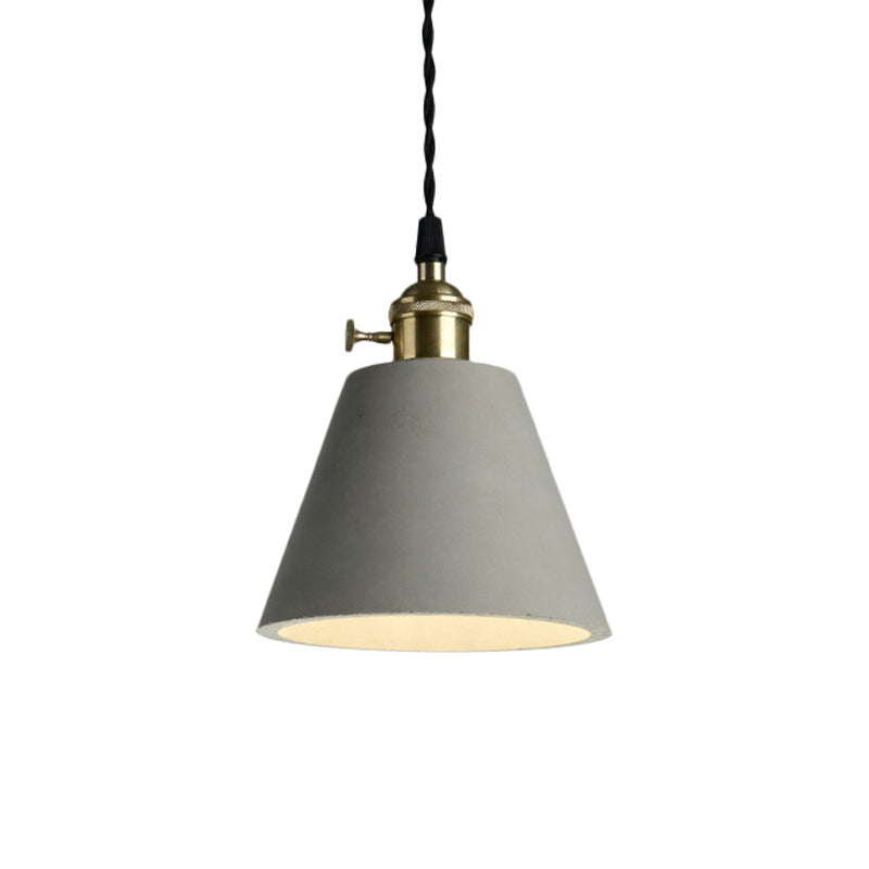 Industrial Gray Cement And Metal Pendant Lighting Fixture - 1 Light Cone/Round Design Ideal For