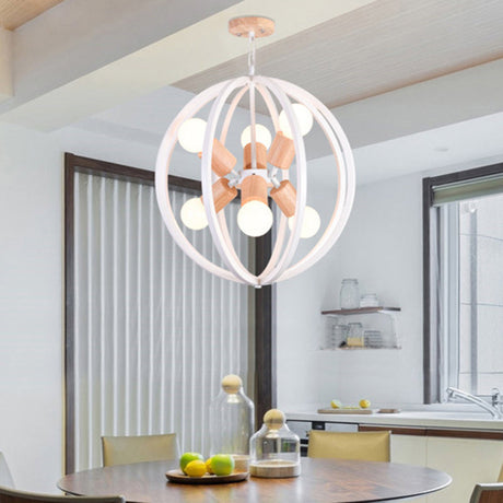Antique Style Wrought Iron 6-Light Spherical Ceiling Lamp In Black/White For Dining Room Chandelier