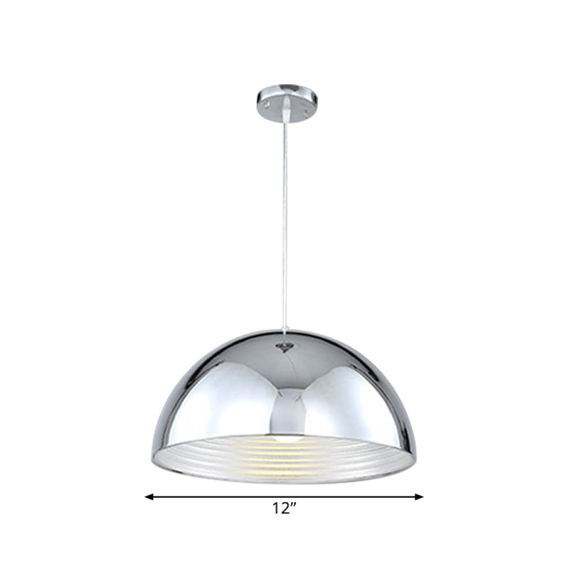 Retro Industrial Hanging Pendant Light With Dome Shade - Chrome Finish