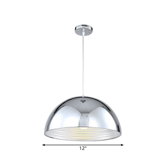 Retro Industrial Hanging Pendant Light With Dome Shade - Chrome Finish
