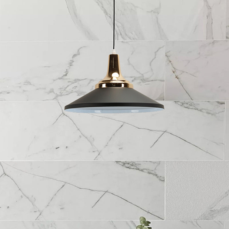 Retro Style 1-Head Pendant Light Fixture: Blue/Green Metallic Cone Shade Hanging Lamp For Bedside