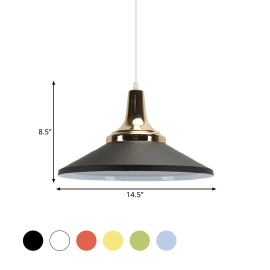 Retro Style Blue/Green Pendant Light With Metallic Cone Shade For Bedside